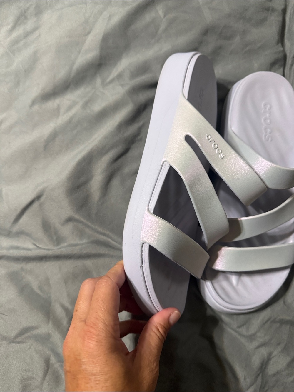 CROCS Women's Triple-Strap Slide Sandals in metallic light purple/violet - Picture 5 of 5
